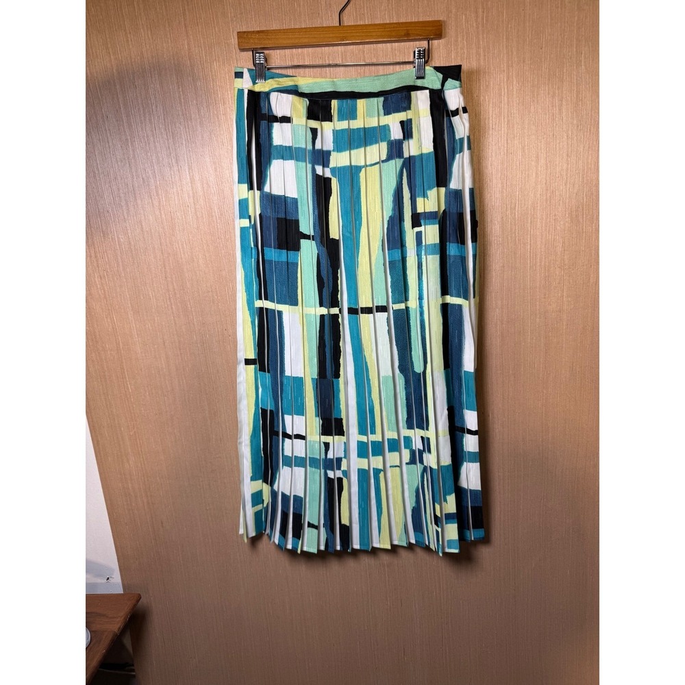 Ming Wang $245 Designer Pleated Skirt Size 14 Multicolor Geometric Print Midi